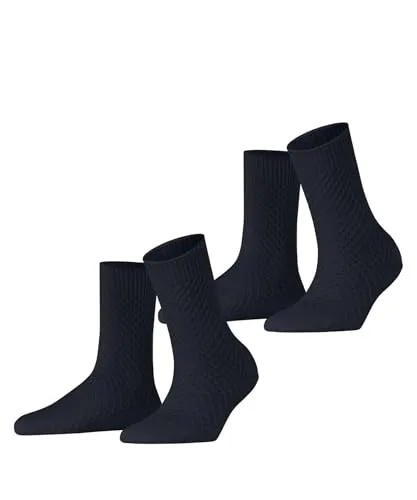 ESPRIT Damen Socken Diamond Knit Multipack W So Baumwolle einfarbig 2 Paar, Blau Space Blue 6116, 39-42