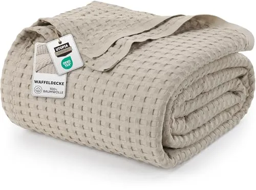 Utopia Bedding 100% Baumwolle Waffeldecke Kuschedecke 300 GSM (Khaki - 228 x 182 cm) weiche leichte, atmungsaktive tagesdecke, Sofa & Couch überwurf für alle Jahreszeiten