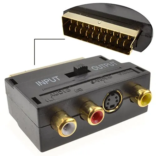 Scart Adapter 3 x Cinch Audio & Composite & SVHS Mit In/Out Umschalter