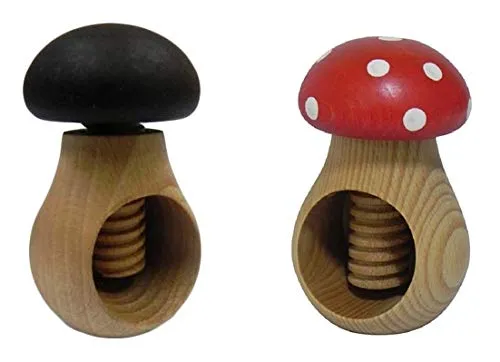 Wooden World 2 Nussknacker Set Dunkelbraun und Toadstool Nussknacker aus natürlichem Buchenholz - SEHR Fester Pilz
