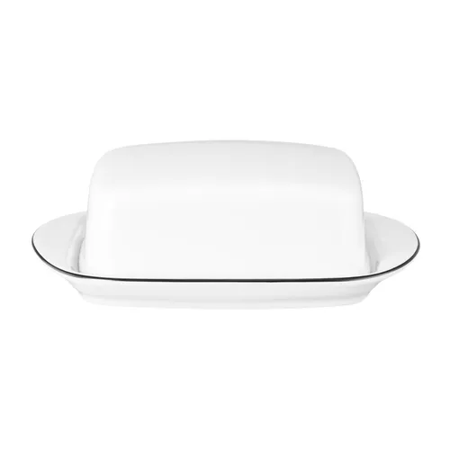 Seltmann Weiden Lido Butterdose 250 g rund Black Line - Elegante Butterdose aus Porzellan, spülmaschinen- und mikrowellengeeignet, ideal für 250 g Butter und ein stilvolles Küchendesign.