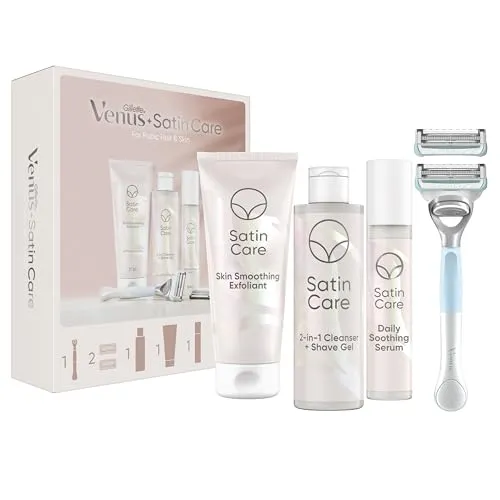 Gillette Venus Satin Care Geschenk Set - Rasier- und Pflegeset für Damen - Damenrasierer mit 2 Patronen in Rosa, ideal für die sanfte Rasur im Bikini-Bereich und sorgt für ein seidiges Hautgefühl.