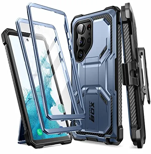 i-Blason Armorbox Schutzhülle für Samsung Galaxy S23 Ultra 5G - Robuste Handyhülle mit integriertem Displayschutz und Kickstand, bietet 360°-militärischen Schutz und ist ideal für aktive Nutzer.