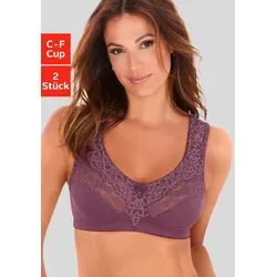 Entlastungs-BH PETITE FLEUR, Damen, Gr. 85, Cup E, lila (burgund, weiß), Spitze, Obermaterial: 55% Baumwolle, 40% Polyamid, 5% Elasthan, BHs Entlastungs-BH, ohne Bügel, mit eleganter Spitze, Basic Dessous