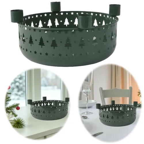 Kerzenhalter Rund Grün 4-fach Advent Kerzen-Tablett Leiste Ständer Schale Kranz