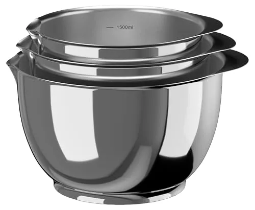 Rosti Mepal Margrethe Schüssel Set - 3-teilig aus Stahl - Rührschüsseln aus hochwertigem 18/8 Stahl, spülmaschinenfest und ideal für die Aufbewahrung im Gefrierschrank - elegantes Design mit satinierter und glänzender Oberfläche.