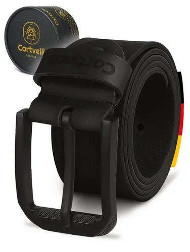 Cartvelli Echt Ledergürtel Herren Schwarz 80cm - Hochwertiger Herrengürtel in Geschenkbox - Herren-Gürtel aus umweltfreundlichem Echtleder, nickel-freie Schnalle in Matt-Schwarz und langlebige Verarbeitung. Ideal als stilvolles Geschenk, Made in Germany.