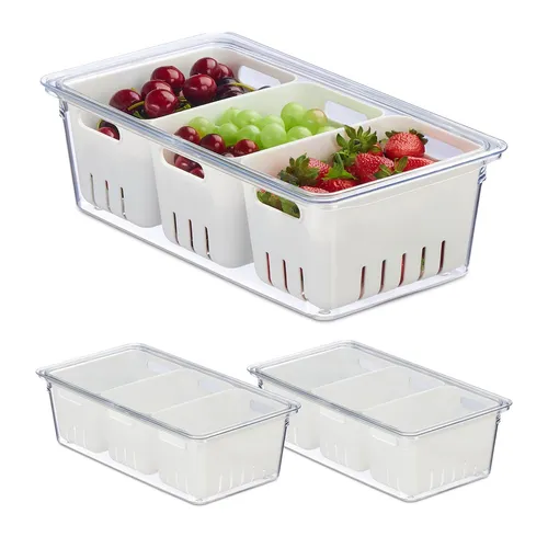 Kühlschrank Organizer - Stapelbarer Vorratsbehälter - Plastikaufbewahrungsbehälter mit Deckel, ideal zur optimalen Nutzung des Kühlschrankraums. Transparentes Design für einfache Sichtbarkeit und Platzsparend.