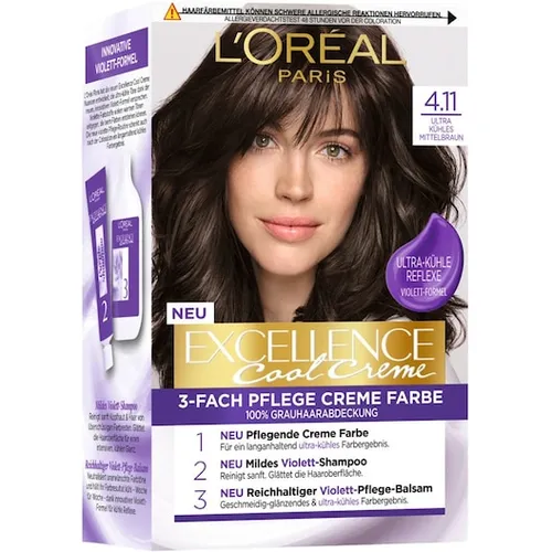 LOreal-Paris Haarfarbe ColorationExcellence Cool Creme Haarfarbe 4.11 Ultra Kühles Mittelbraun 1 Stk. (6,99 € / 1 Stk.)