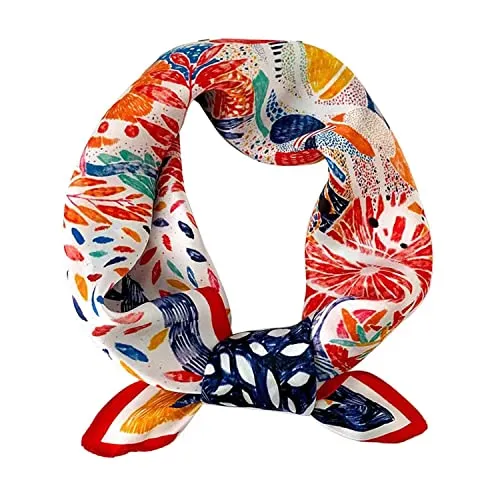 FOX-TECH Bandana Damen Kopftuch Quadrates Bedrucktes Halstuch Satin Seidentuch Schal 90 x 90 cm (A Malerei)