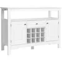 Costway Sideboard Weiß 116 x 40 x 82 cm mit Türen und Schubladen - Praktisches Sideboard für die stilvolle Aufbewahrung von Küchenutensilien und Geschirr. Robuste MDF-Konstruktion und abnehmbares Weinregal bieten flexiblen Stauraum. Ideal für jedes Zuhause.