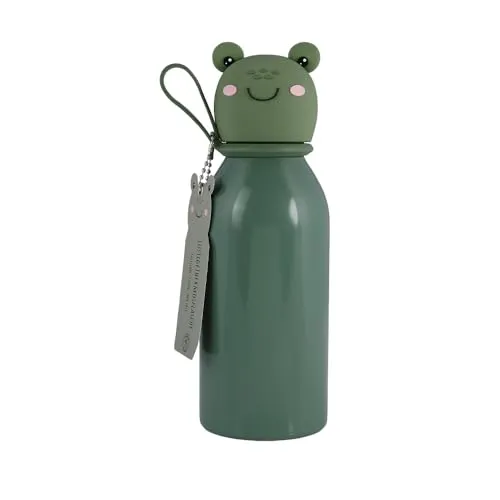 Lulubug Trinkflasche Kinder Schule, 350ml | BPA-frei, Auslaufsicher, Spülmaschinenfest, Doppelwandig & Edelstahl | 6 Stunden Warm & 8 Stunden Kalt | Thermosflasche Isolierflasche | Frosch
