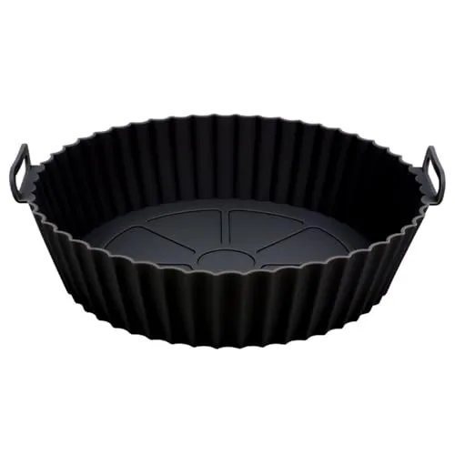 PRECORN Silikonform für Heißluftfritteuse in Grillpfannen-Design mit Griffen Ø 20 cm Airfryer Einsatz rund BPA-frei, antihaft spülmaschinenfest, hitzebeständig bis 230 °C