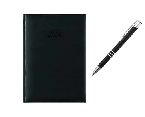 Buchkalender 2026 / Chefkalender / Farbe: schwarz + Metallkugelschreiber