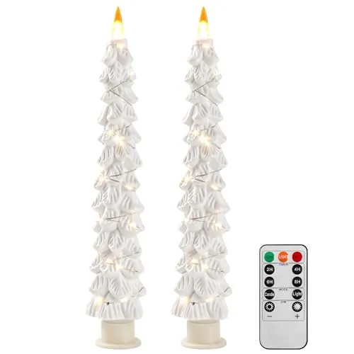 Weihnachtsbaumkerzen Umgeben von Lichterketten, LED flammenlose Kerzenlichter mit Fernbedienung Timing-Funktion, weiß