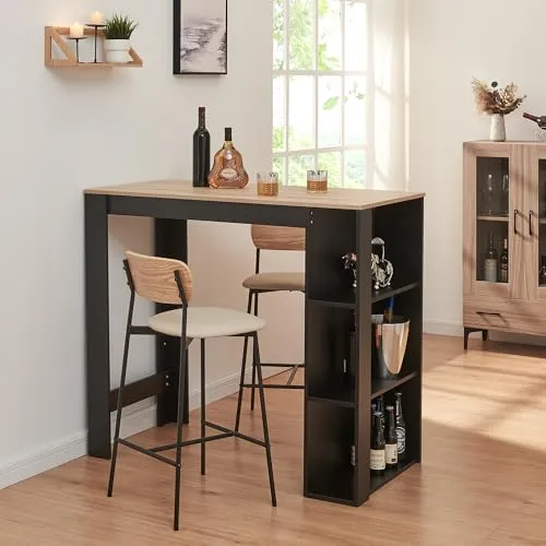 en.casa Bartisch »Danderyd« 120x60 cm mit Regal - Moderner Bartisch in Schwarz/Eicheoptik mit 3 Ablagefächern. Ideal für Küche oder Esszimmer, bietet praktischen Stauraum und ist pflegeleicht. Perfekt als stilvoller Frühstücksplatz oder smarter Arbeitstresen.