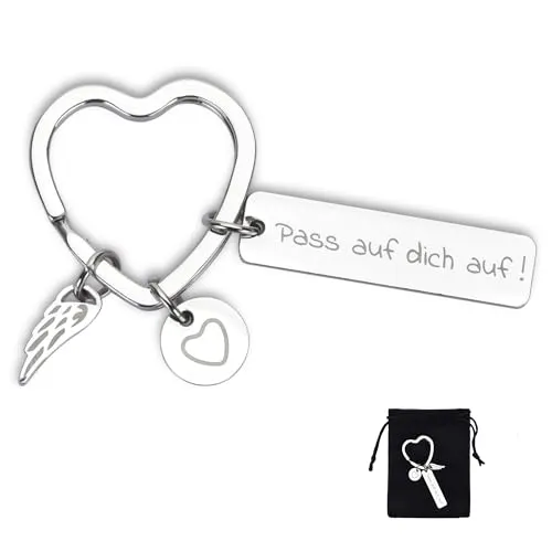 Willingood Herz Schlüsselanhänger, Silber Schutzengel Glücksbringer, Auto Schlüsselanhänger für Frauen Beste Freundin Mutter Mädchen, Geschenke zum Führerschein Weihnachten Geburtstag