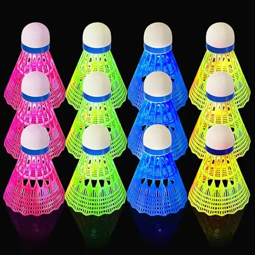 Pieces LED Federbälle,LED Badminton Bälle,4 Farben LED-Licht Federballs,Leuchtende Federbälle für Nacht,Badminton Federbälle,LED Leuchten Badminton,LED Federballs für In-, Outdoor Sportsaktivitäten 12
