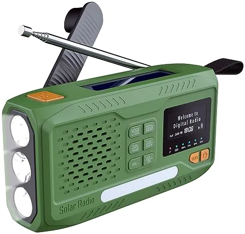 infactory Notfallradio: Mobiles DAB+-Kurbelradio mit EWF und Solarpanel - Tragbares DAB-Funkgerät mit Handkurbel und Solarpanel für autarken Betrieb. Inklusive Notfall-Warn-Funktion, Bluetooth 5 und integrierter Taschenlampe mit SOS-Funktion.