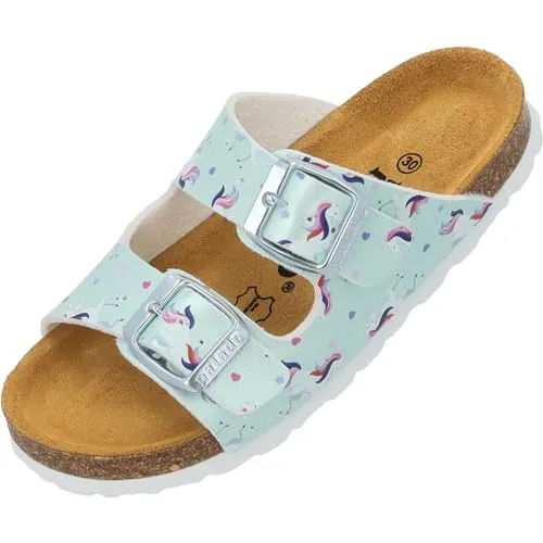 Palado Pantoletten Mädchen Kids Korfu G – coole Sandalen - bequeme Hausschuhe mit trendigen Farben - modische Sommerschuhe Türkis Unicorn EU31