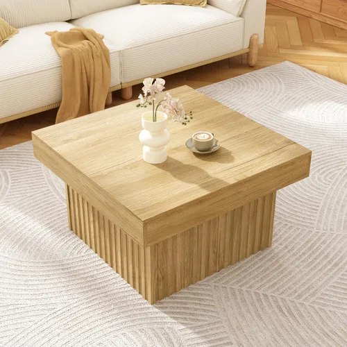 MODFU Eleganter Couchtisch Beistelltisch mit PB Tischplatte und MDF Basis, vielseitiger Kaffeetisch für Wohnzimmer, Esszimmer und Büro, Natur