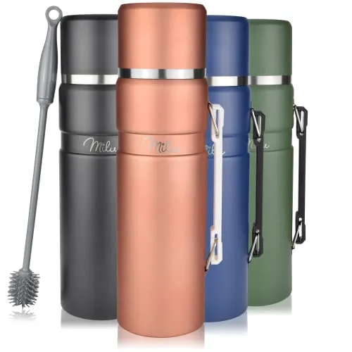 Milu Thermoskanne 1L - Thermosflasche mit Griff - Isolierflasche - Isolierte Edelstahl Trinkflasche, 100% Auslaufsicher, Doppelwandisolierung (Rose Gold, 1000ml)