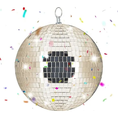 Relaxdays Discokugel, Ø 20 cm, Deko Spiegelkugel zum Aufhängen, Partykugel mit Metallöse, Discoball Party, Champagner