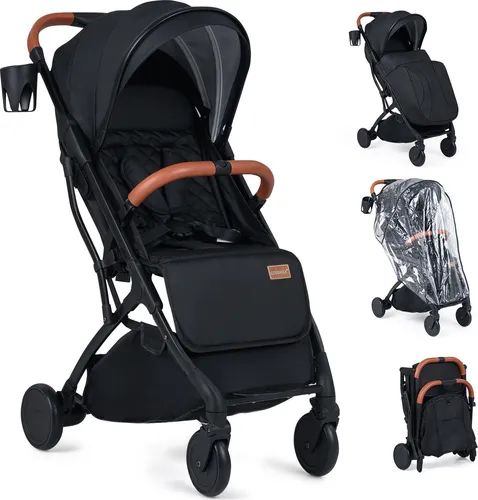 COSTWAY Kinderwagen, Reisebuggy mit verstellbarer Rückenlehne und Regenschutz, Schwarz