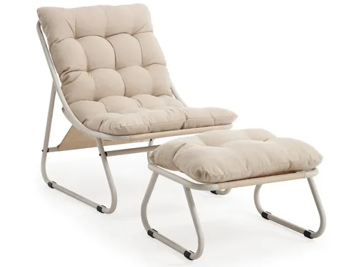 Loungesessel mit Ottoman für Garten & Balkon – Entspannungsstuhl mit rutschfesten Fußpolstern (Beige, Polyester) - Genießen Sie entspannte Momente im Freien mit diesem Loungesessel. Der stabile Stahlrahmen und das bequeme Kissen bieten optimalen Komfort. Ideal für Garten, Balkon und Terrasse.