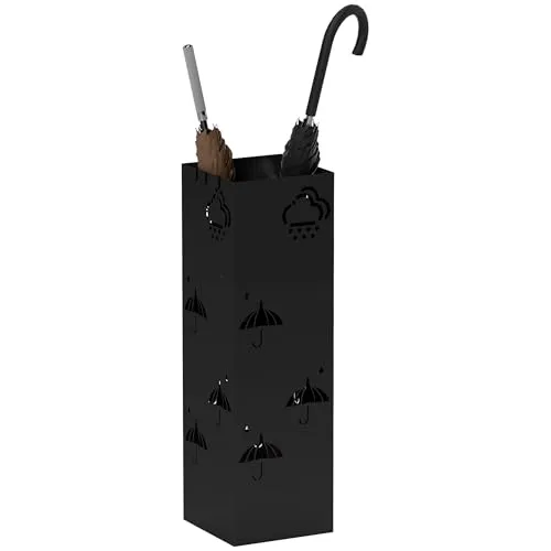 HOMCOM Schirmständer mit Wasserauffangschale und 4 Haken - Schirmständer aus robustem Stahl, ideal für Regenschirme und Gehstöcke. Mit abnehmbarer Tropfschale für einen sauberen Eingangsbereich – perfekt für regnerische Tage!