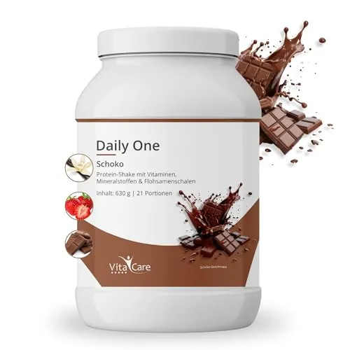 Produktbild VitaCare Daily One Protein-Shake Schokolade, 630gr Whey Protein-Pulver mit Flohsamenschalen-Pulver, proteinreiches Fitness Nahrungsergänzungsmittel