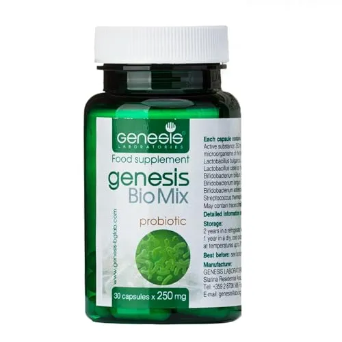 Genesis Biomix Probiotic with Lactobacillus and Bifidobacterium Strains may support Gut Helth, Digestion, Immune system 240 Mg per capsule 30 caps