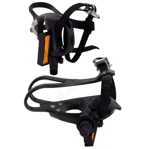 XLC Road-Pedal PD-R01 Schwarz mit Haken und Riemen - Universelles Pedal mit verstellbarem Haken und Riemen für sicheren Halt, ideal für den Einsatz beim Radfahren. Robust und langlebig aus hochwertigem Kunststoff.