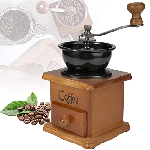 Rairsky Vintage Kaffeemühle Manuell aus Holz, Kaffeemühle Hand mit Keramikgraten, Auffangschublade, Perfekt für Tropfkaffee Espresso