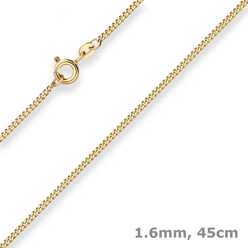 Schmuck Krone Goldkette 1,6mm Panzerkette aus 585 Gelbgold 45cm - Elegante 1,6mm Panzerkette aus 585 Gelbgold, 45cm lang. Hochwertige Verarbeitung mit glänzender Oberfläche und sicherem Federringverschluss. Ideal für jeden Anlass und perfekt als Geschenk.