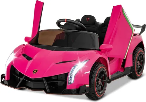 GOPLUS 12V Lamborghini Elektroauto mit 2,4G-Fernbedienung, Kinderfahrzeug mit helle LED-Leuchten, Hupe & hydraulischer Türen, Elektrofahrzeug mit Musik & MP3 (Rosa)