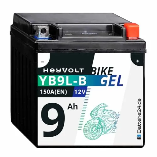 HeyVolt GEL Motorradbatterie 12V 9Ah YB9L-B in schwarz von Batterie24.de