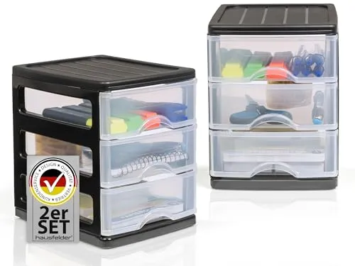 Hausfelder Schubladenbox A6, 2 Stück, Schwarz Transparent