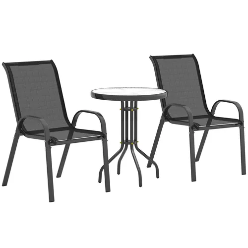 Outsunny 3-teiliges Bistro-Set Wetterfest mit Glastisch - Elegantes und praktisches Gartenmöbel Set mit zwei stapelbaren Stühlen und einem stilvollen Tisch. Ideal für Balkon oder Terrasse, langlebig und pflegeleicht – perfekt für entspannte Stunden im Freien.