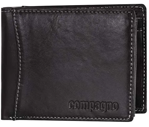 Compagno Echt-Leder Geldbeutel Herren Portemonnaie Damen, Geldbeutel Farbe:Schwarz