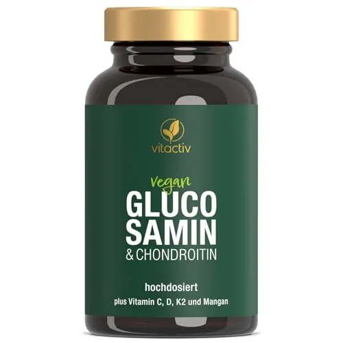 VITACTIV Glucosamin & Chondroitin - 60 Kapseln hochdosiert mit 1200 mg Glucosaminsulfat plus Vitamine C, D, K2 und Mangan