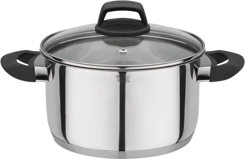 GSW Fleischtopf Como, Edelstahl 18/8 – Induktionsgeeignet 3,5 l - Hochwertiger Edelstahl-Fleischtopf mit bruchfestem Glasdeckel, ideal für alle Herdarten, inklusive Induktion. Perfekt für energiesparendes Kochen!
