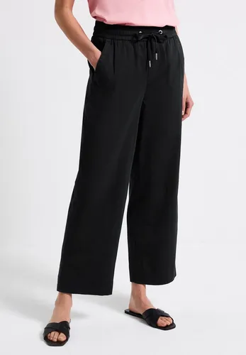STREET ONE Damen A378976 Straight Leg Hose, Schwarz, 40W / 28L - Damen-Hosen im Casual Fit mit High Waist und Straight Legs, elastischer Bund für optimalen Tragekomfort und seitliche Taschen für praktische Funktionalität.