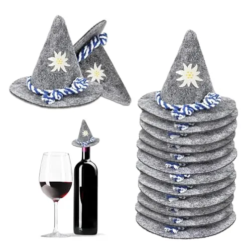 Vordpe 12 Stück Oktoberfest Hut Deko, Oktoberfest Accessoires, Mini Grau Trachtenhut Tischdeko, Dekoration für Hüte Deko Bastelbedarf Karneval