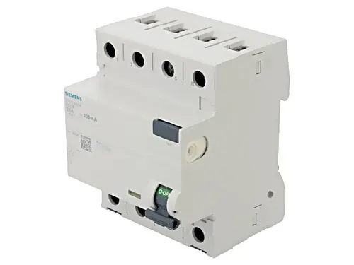 SIEMENS FI Schutzschalter 4polig Typ A 25A 300mA - FI-Schutzschalter für sicheren Schutz gegen Fehlerströme, ideal für Verteilereinbau mit 300mA Auslösefehlerstrom und 25A Nennstrom.