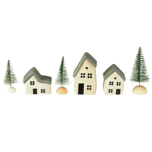 Weihnachtsdorf Holz Skandi Deko Miniaturhäuser 6er Set