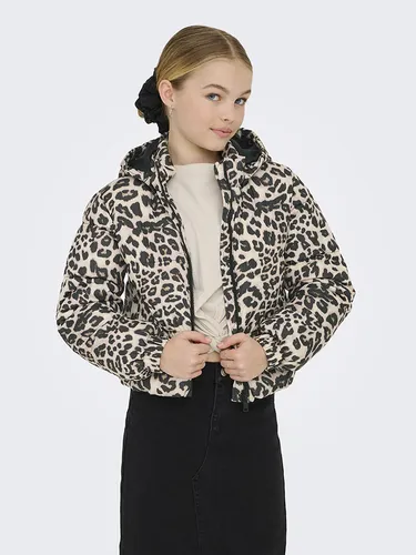 Only & Kids Kogdalia Sht Puffer AOP Jacket, Silver Mink, Numeric_152 - Funktionsjacke für Mädchen mit stylischem Allover Print, winddichten Sturmmanschetten und praktischem seitlichen Reißverschluss für optimalen Komfort.