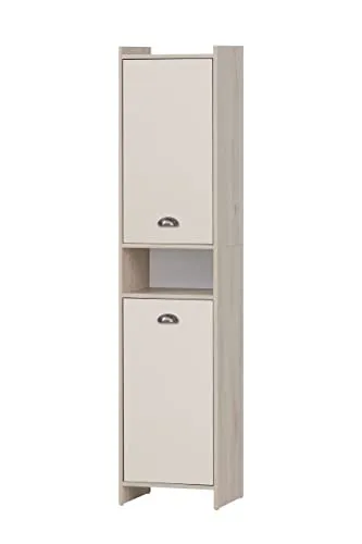 Schildmeyer Hochschrank Lindholm 155292 - Hoch- & Midischränke fürs Bad, stilvolles Sandeiche Dekor mit cremebeigen Akzenten und höhenverstellbaren Einlegeböden für flexible Aufbewahrung.