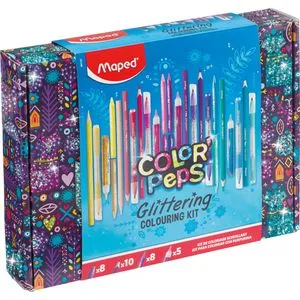 Maped Glittering Zeichenset COLOR PEPS - 31-teilig, inklusive 8 Glitter-Fasermalern und 10 Dreikant-Buntstiften, ideal für kreative Kunstprojekte
