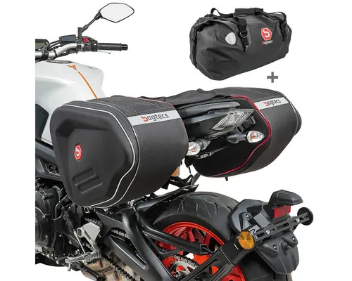 Bagtecs Reisetasche Set Satteltaschen RF1 + Hecktasche Drybag XF60 - Motorrad Taschen Set mit 120L Volumen, wasserabweisend und formstabil. Ideal für lange Reisen, inklusive Regenhülle und einfachem Befestigungssystem.